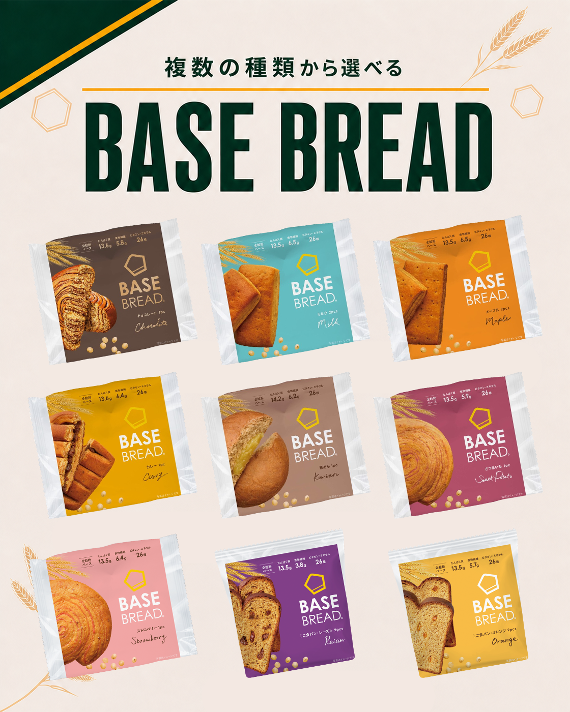 複数の種類から選べるBASE BREAD