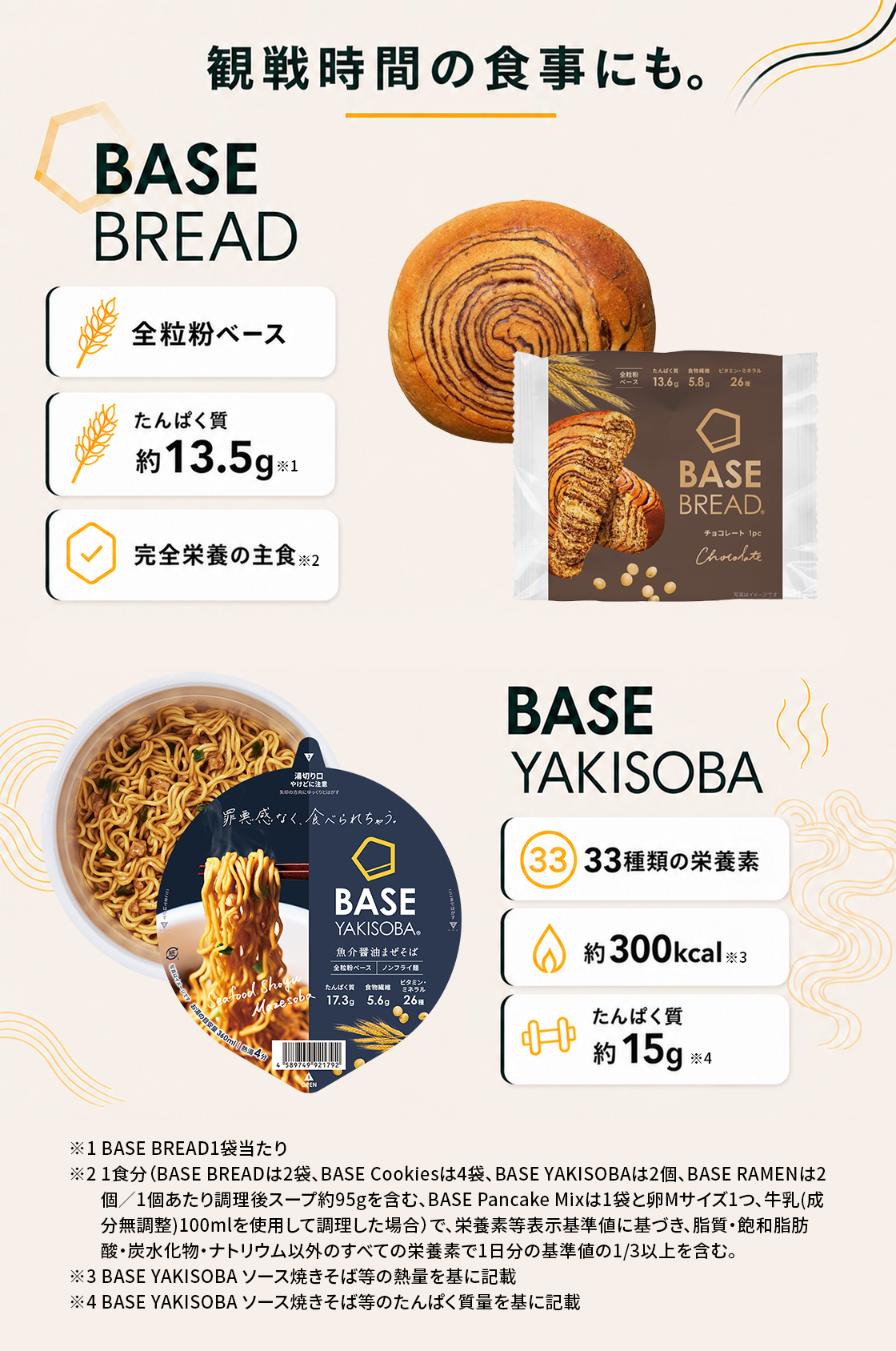観戦時間の食事にも BASE BREAD・BASE YAKISOBA